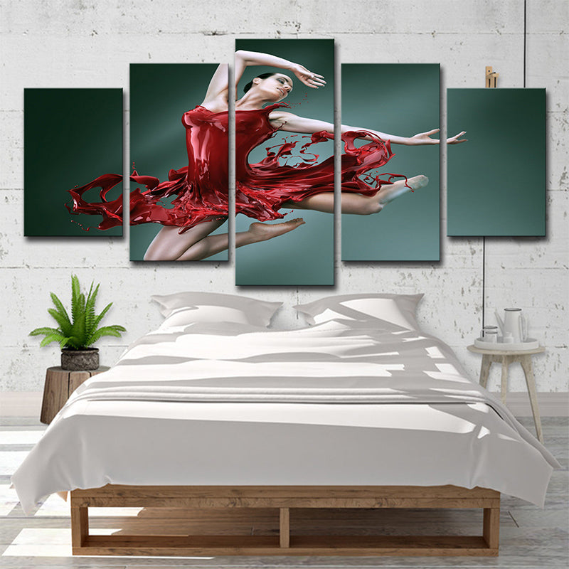 Vivolux | Ballerina-Leinwand-Wandkunst Mehrteilig Moderner Stil Mädchenzimmer Wanddekor in Rot-Grün