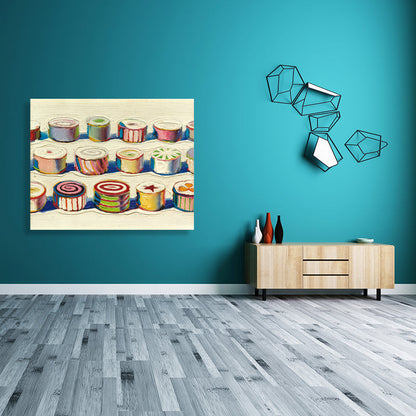 Vivolux | Gelbes traditionelles Canvas Swiss Roll Cake Wandkunst für die Küche, mehrere Größenoptionen