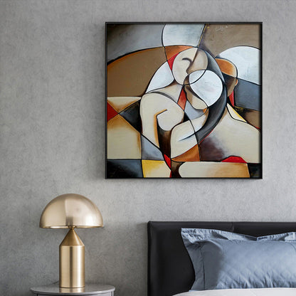 Vivolux | Texturiertes Khaki-Canvas Modern Art Halb-Wach Liebhaber Malerei Wanddekor für Schlafzimmer
