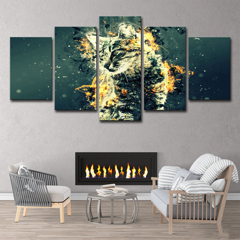 Vivolux | Digitale Print Kitty Leinwand Groen en Goud Moderne Stijl Muurdecoratie voor Slaapkamer