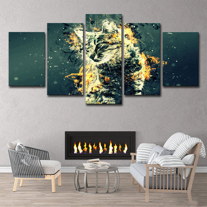 Vivolux | Digitale Print Kitty Leinwand Groen en Goud Moderne Stijl Muurdecoratie voor Slaapkamer