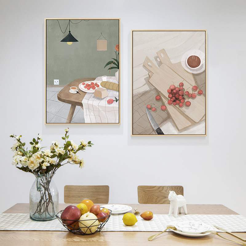 Vivolux | Esstisch und Kirschbaum Leinwand Texturiert Nordischer Stil für Mädchen Schlafzimmer Malerei