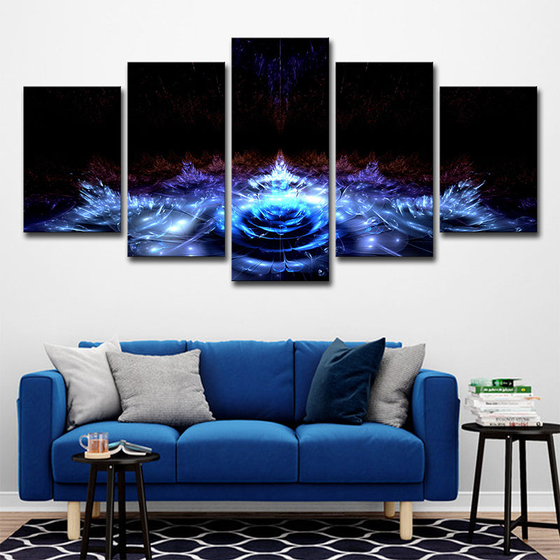Vivolux | Wasserlilien Leinwand Wandkunst Schwarz und Blau Moderner Stil Wanddekoration für das Wohnzimmer
