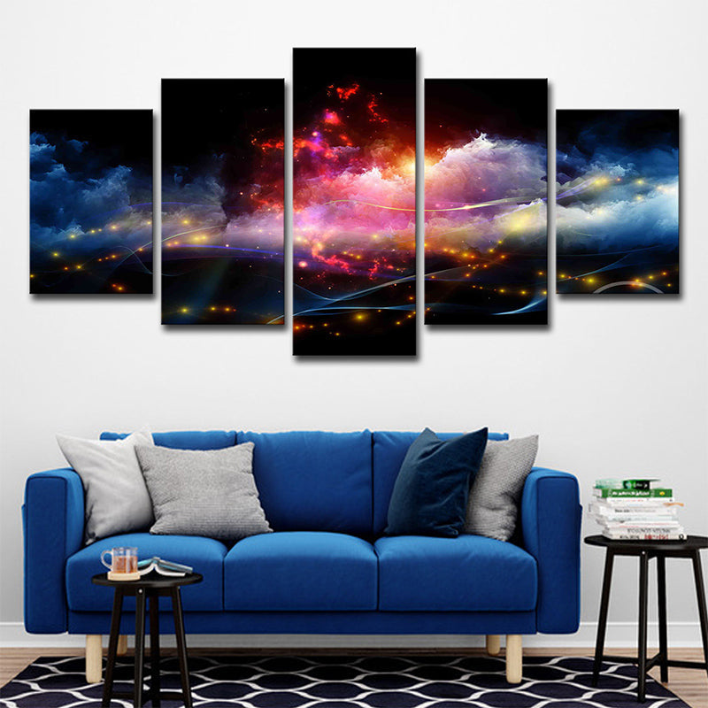 Vivolux | Luminous City View Canvas Print Woonkamer Bewolkte Nacht Scène Wanddecoratie in Zwart