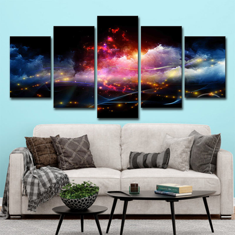 Vivolux | Luminous City View Canvas Print Woonkamer Bewolkte Nacht Scène Wanddecoratie in Zwart