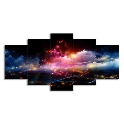 Vivolux | Luminous City View Canvas Print Woonkamer Bewolkte Nacht Scène Wanddecoratie in Zwart