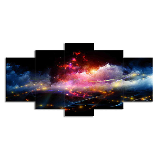 Vivolux | Luminous City View Canvas Print Woonkamer Bewolkte Nacht Scène Wanddecoratie in Zwart