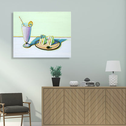 Vivolux | Getränk und Kuchen Malerei Traditioneller Stil Leinwand Texturiert Wand Dekor in Grün