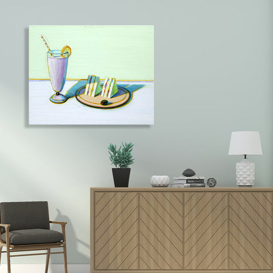 Vivolux | Getränk und Kuchen Malerei Traditioneller Stil Leinwand Texturiert Wand Dekor in Grün