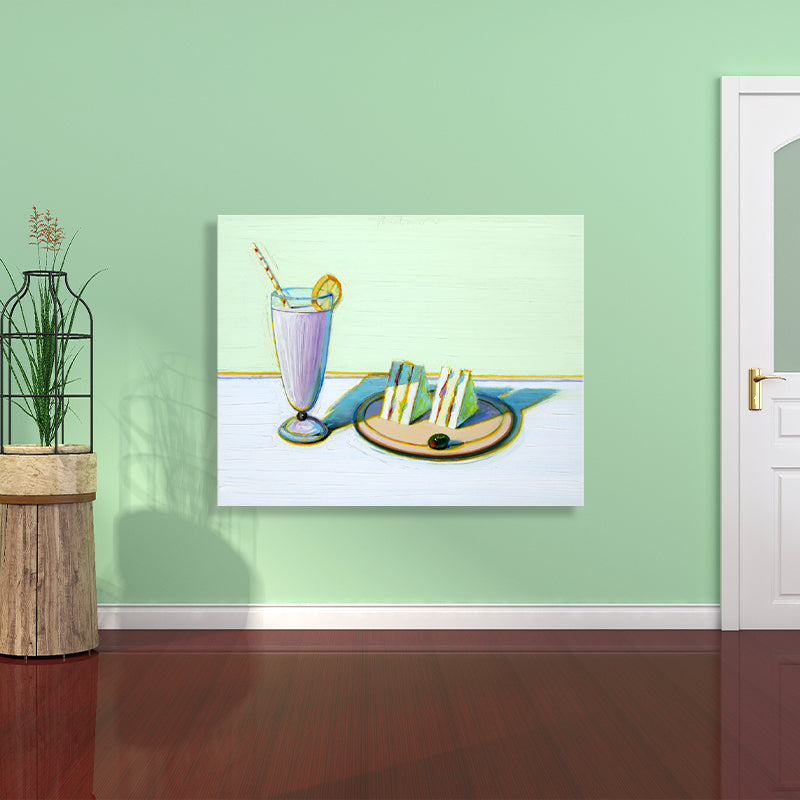 Vivolux | Getränk und Kuchen Malerei Traditioneller Stil Leinwand Texturiert Wand Dekor in Grün