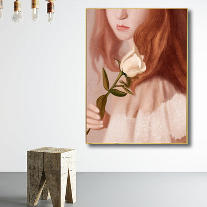 Vivolux | Mädchen mit Rosen Wandkunst Landschaft Leinwanddruck in Braun für das Wohnzimmer, mehrere Größen