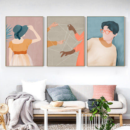 Vivolux | Nordic Figure Drawing Wandkunst Pastellfarbe Texturiertes Leinwanddruck für Teenager Schlafzimmer