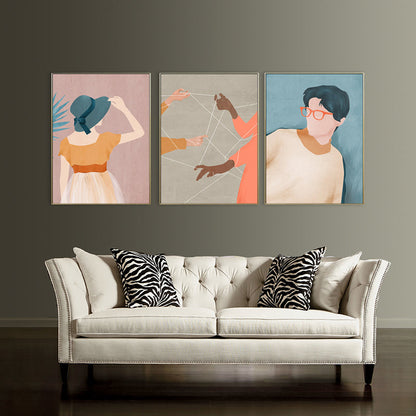 Vivolux | Nordic Figure Drawing Wandkunst Pastellfarbe Texturiertes Leinwanddruck für Teenager Schlafzimmer