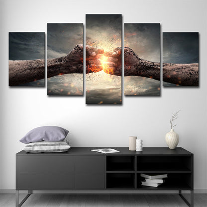 Vivolux | Contemporary Fists Print Wandkunst Bruin und Gold Mehrere Stücke Leinwand für Esszimmer
