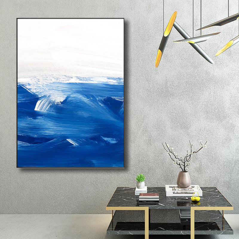Vivolux | Blaue zeitgenössische Malerei Pinselstrich Wandkunst Dekor für die Küche, mehrere Größen