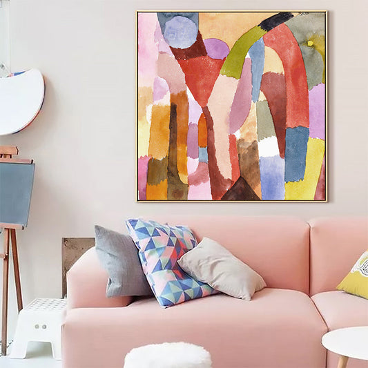 Vivolux | Traditionelle Geometrische Malerei Leinwand Texturiert Pastellfarbe Quadratische Wanddekoration für das Wohnzimmer