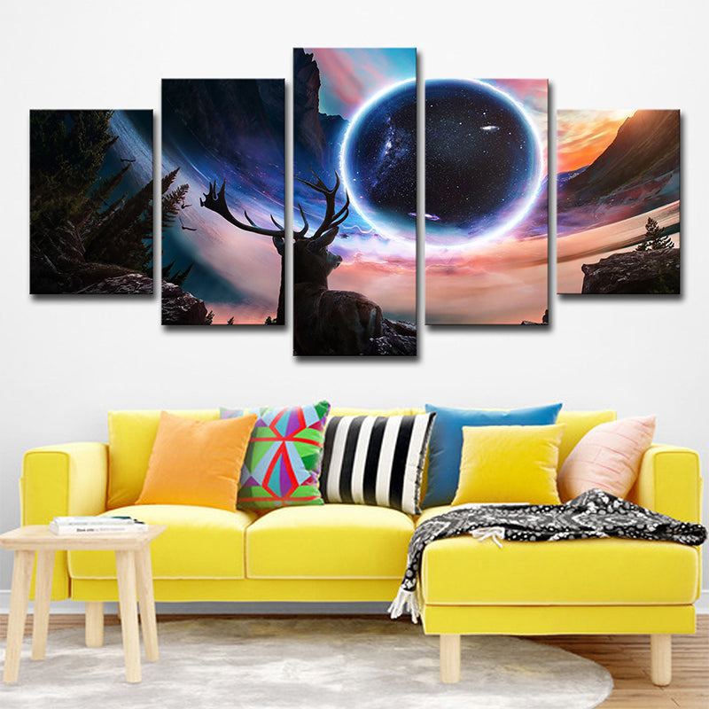 Vivolux | Zwarte Maan Nacht Hert Canvas Kunst Multi-Stuk Hedendaagse Zithoek Muurdecoratie