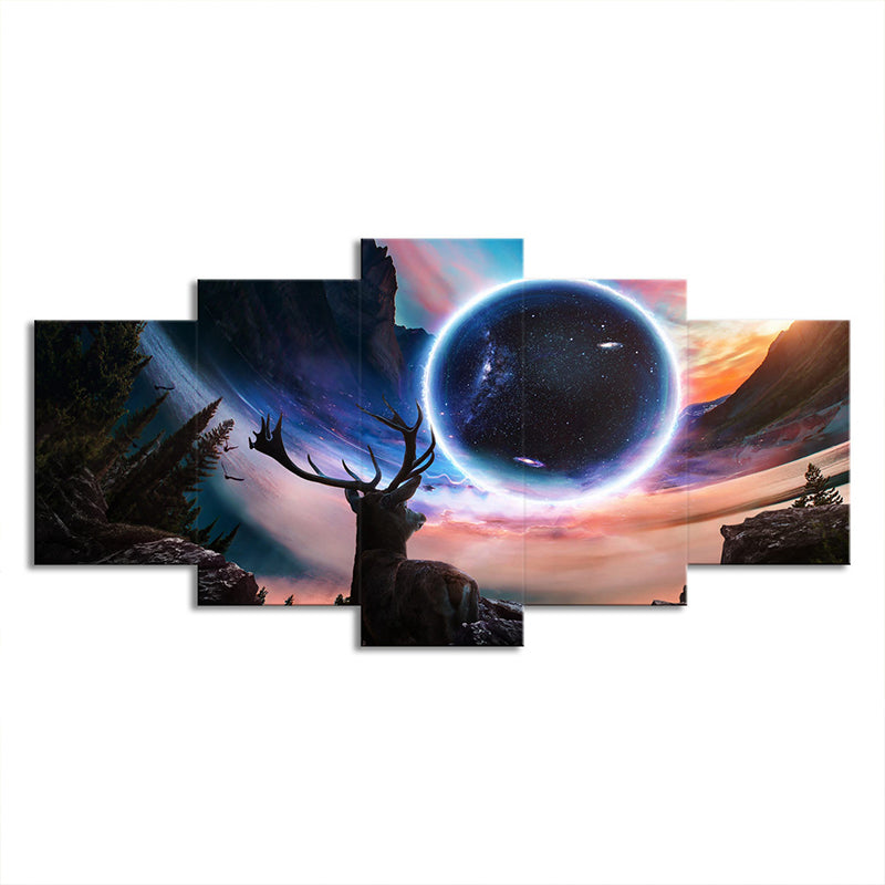 Vivolux | Zwarte Maan Nacht Hert Canvas Kunst Multi-Stuk Hedendaagse Zithoek Muurdecoratie