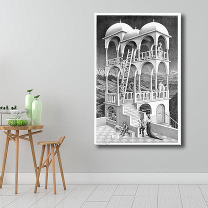 Vivolux | 3D Effect Potlood Wachtturm Kunstprint Grijze Canvas Muurdecoratie, Getextureerd