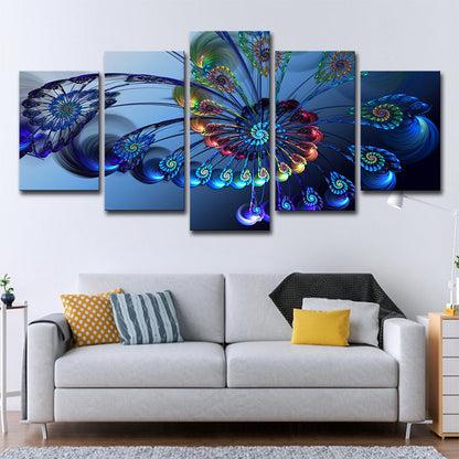 Vivolux | Blaue Schmetterling Wandkunst Pfauenfeder Modernes Mehrteiliges Canvas für das Schlafzimmer