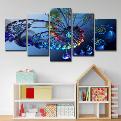 Vivolux | Blaue Schmetterling Wandkunst Pfauenfeder Modernes Mehrteiliges Canvas für das Schlafzimmer