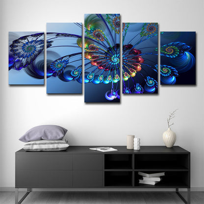 Vivolux | Blaue Schmetterling Wandkunst Pfauenfeder Modernes Mehrteiliges Canvas für das Schlafzimmer