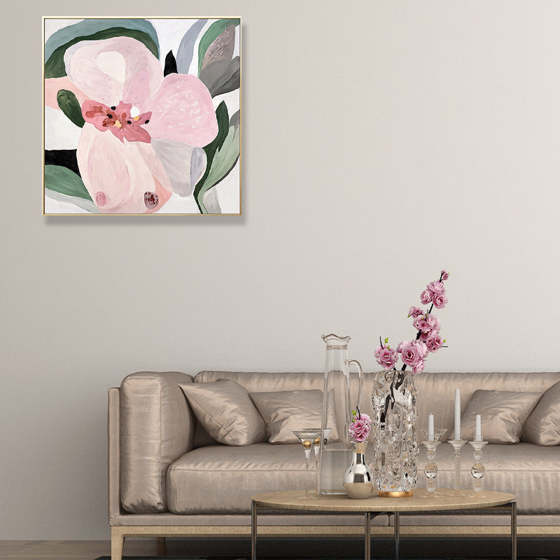 Vivolux | Blumen Wandkunst Dekor Traditionelle Texturierte Quadrat Leinwand in Pink für Wohnzimmer