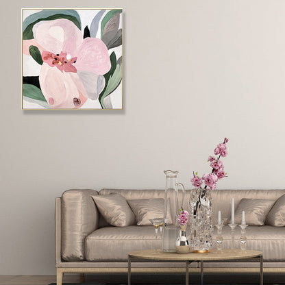 Vivolux | Blumen Wandkunst Dekor Traditionelle Texturierte Quadrat Leinwand in Pink für Wohnzimmer