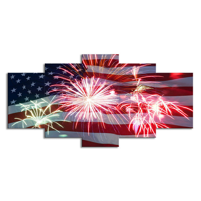 Vivolux | Modernistische Vlag en Vuurwerk Canvas Huis Interieur Wandkunstafdruk in Rood en Blauw