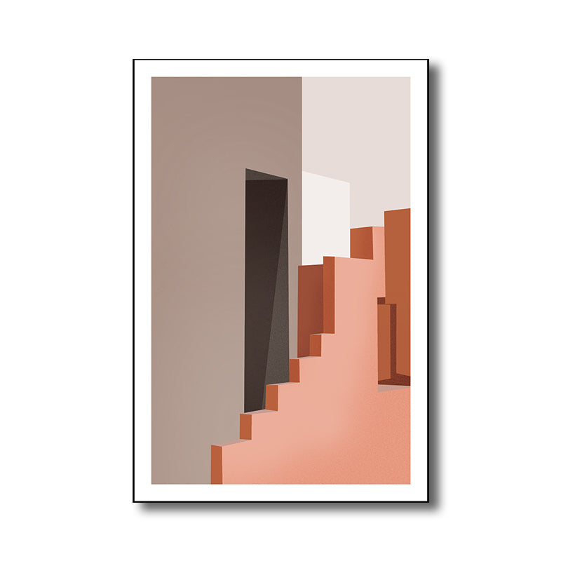 Vivolux | Interior Treppe Leinwand in Pink Skandinavisch Stil Wanddekoration für Esszimmer