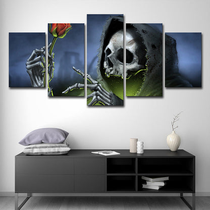 Vivolux | Grim Reaper mit Rose Kunstdruck Modern Stil Mehrteilige Wanddekoration in Blau für Zimmer