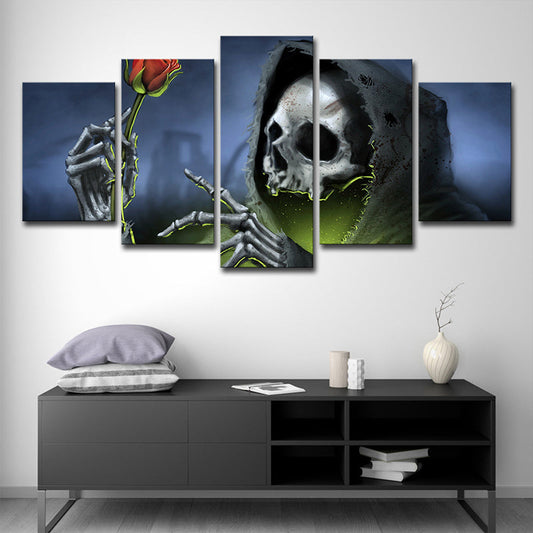 Vivolux | Grim Reaper mit Rose Kunstdruck Modern Stil Mehrteilige Wanddekoration in Blau für Zimmer