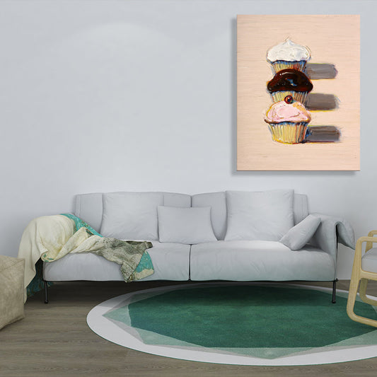 Vivolux | Traditionelle Frucht-Cupcakes Malerei Rosa Texturierte Wandkunst Dekor für das Esszimmer