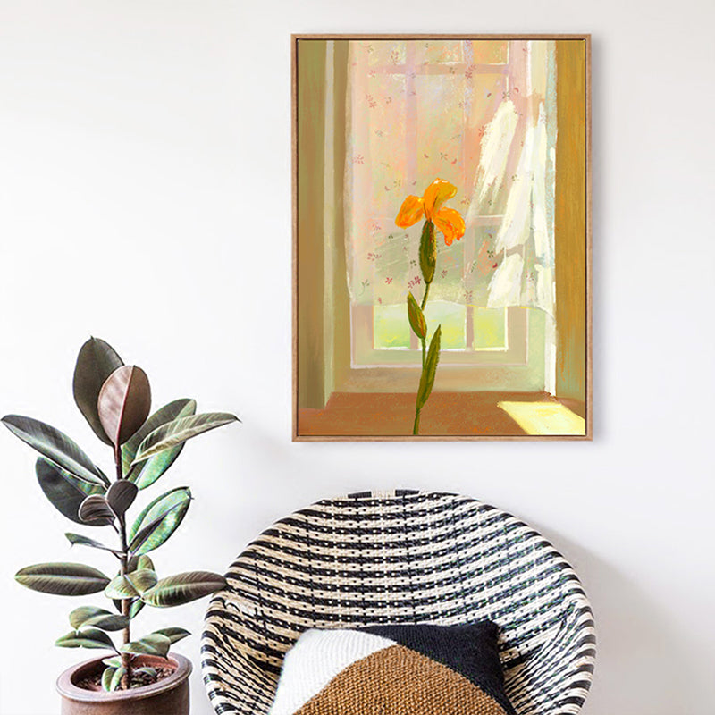 Vivolux | Leinwand Texturiertes Wanddekor Traditionelle Blumen am Fenster Kunstdruck in Pastellfarbe