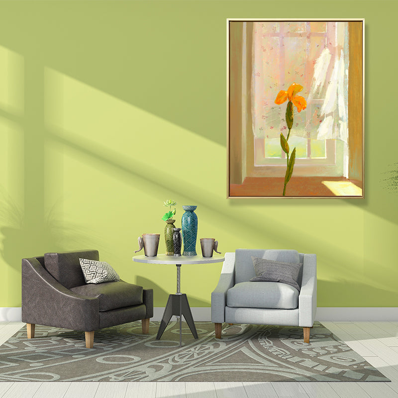 Vivolux | Leinwand Texturiertes Wanddekor Traditionelle Blumen am Fenster Kunstdruck in Pastellfarbe