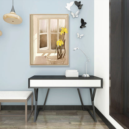 Vivolux | Leinwand Texturiertes Wanddekor Traditionelle Blumen am Fenster Kunstdruck in Pastellfarbe