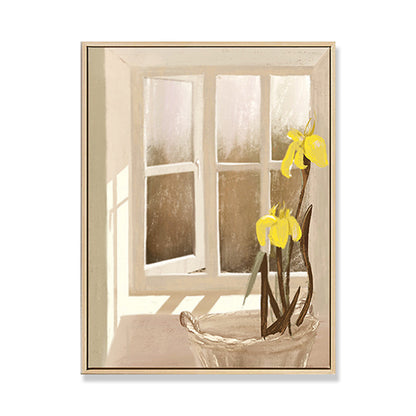 Vivolux | Leinwand Texturiertes Wanddekor Traditionelle Blumen am Fenster Kunstdruck in Pastellfarbe