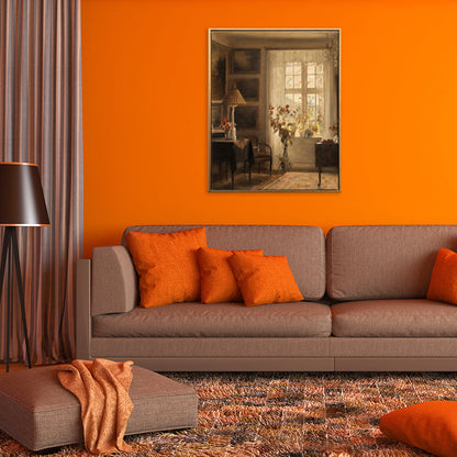 Vivolux | Braune Fensterlandschaft Kunstdruck Rustikaler Texturierter Eingewickelter Canvas für Esszimmer (Mehrere Größenoptionen)