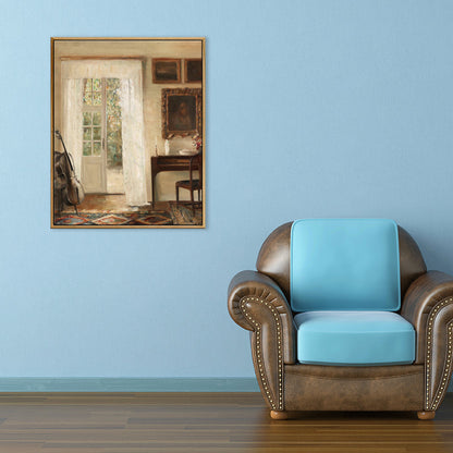 Vivolux | Braune Fensterlandschaft Kunstdruck Rustikaler Texturierter Eingewickelter Canvas für Esszimmer (Mehrere Größenoptionen)