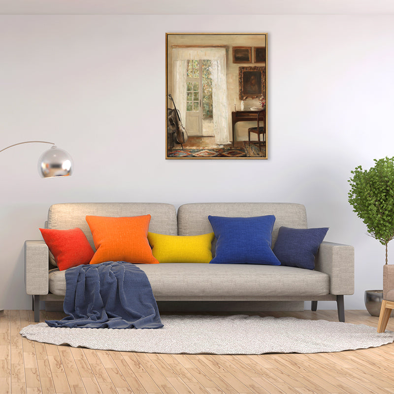 Vivolux | Braune Fensterlandschaft Kunstdruck Rustikaler Texturierter Eingewickelter Canvas für Esszimmer (Mehrere Größenoptionen)