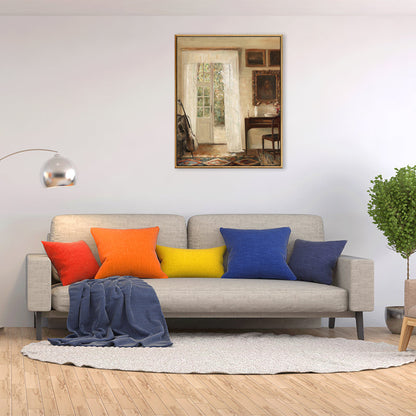 Vivolux | Braune Fensterlandschaft Kunstdruck Rustikaler Texturierter Eingewickelter Canvas für Esszimmer (Mehrere Größenoptionen)