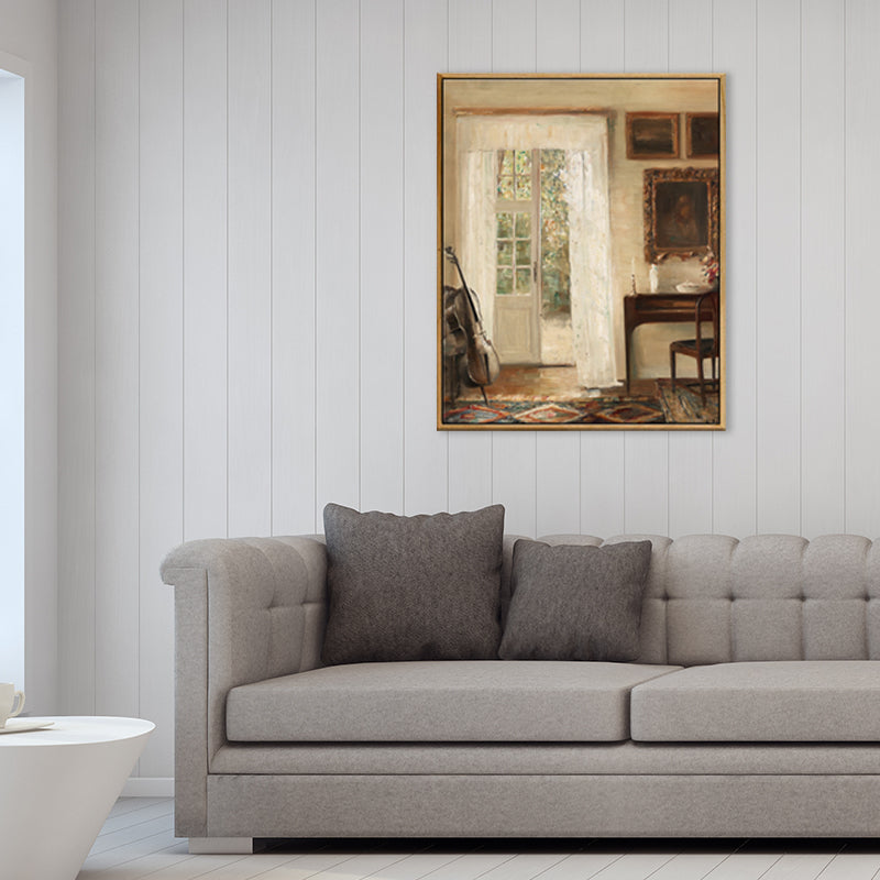 Vivolux | Braune Fensterlandschaft Kunstdruck Rustikaler Texturierter Eingewickelter Canvas für Esszimmer (Mehrere Größenoptionen)