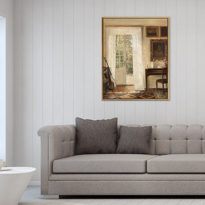 Vivolux | Braune Fensterlandschaft Kunstdruck Rustikaler Texturierter Eingewickelter Canvas für Esszimmer (Mehrere Größenoptionen)