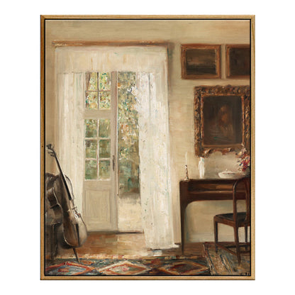 Vivolux | Braune Fensterlandschaft Kunstdruck Rustikaler Texturierter Eingewickelter Canvas für Esszimmer (Mehrere Größenoptionen)