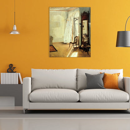 Vivolux | Braune Fensterlandschaft Kunstdruck Rustikaler Texturierter Eingewickelter Canvas für Esszimmer (Mehrere Größenoptionen)