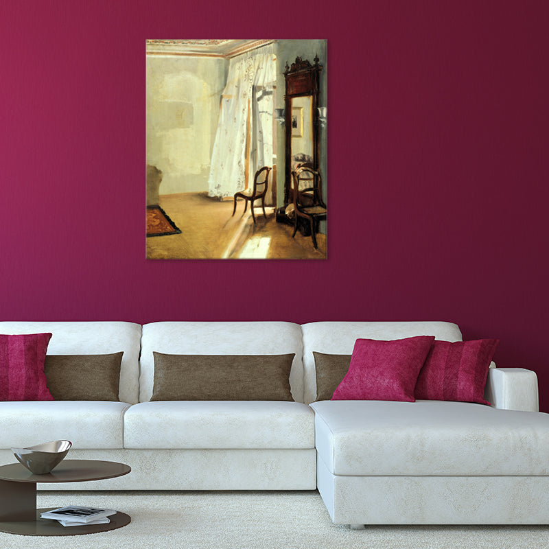 Vivolux | Braune Fensterlandschaft Kunstdruck Rustikaler Texturierter Eingewickelter Canvas für Esszimmer (Mehrere Größenoptionen)