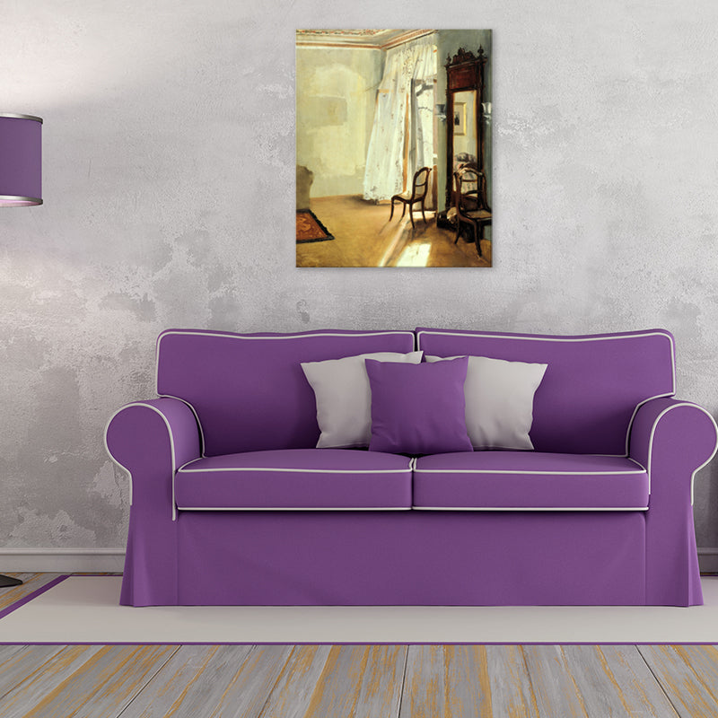 Vivolux | Braune Fensterlandschaft Kunstdruck Rustikaler Texturierter Eingewickelter Canvas für Esszimmer (Mehrere Größenoptionen)