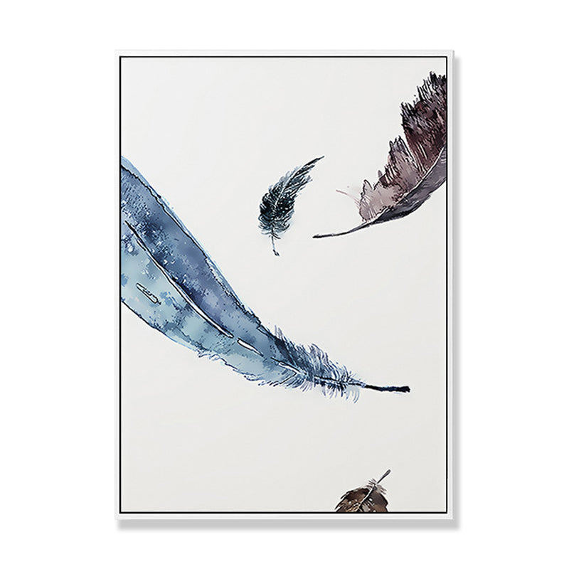 Vivolux | Schwebende Vogel Federn Wanddekoration Zeitgenössischer Stil Leinwand Texturiertes Gemälde in Blau
