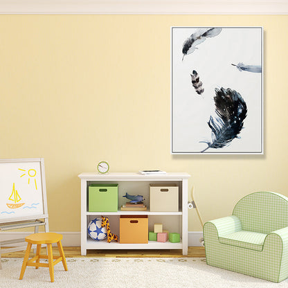 Vivolux | Schwebende Vogel Federn Wanddekoration Zeitgenössischer Stil Leinwand Texturiertes Gemälde in Blau