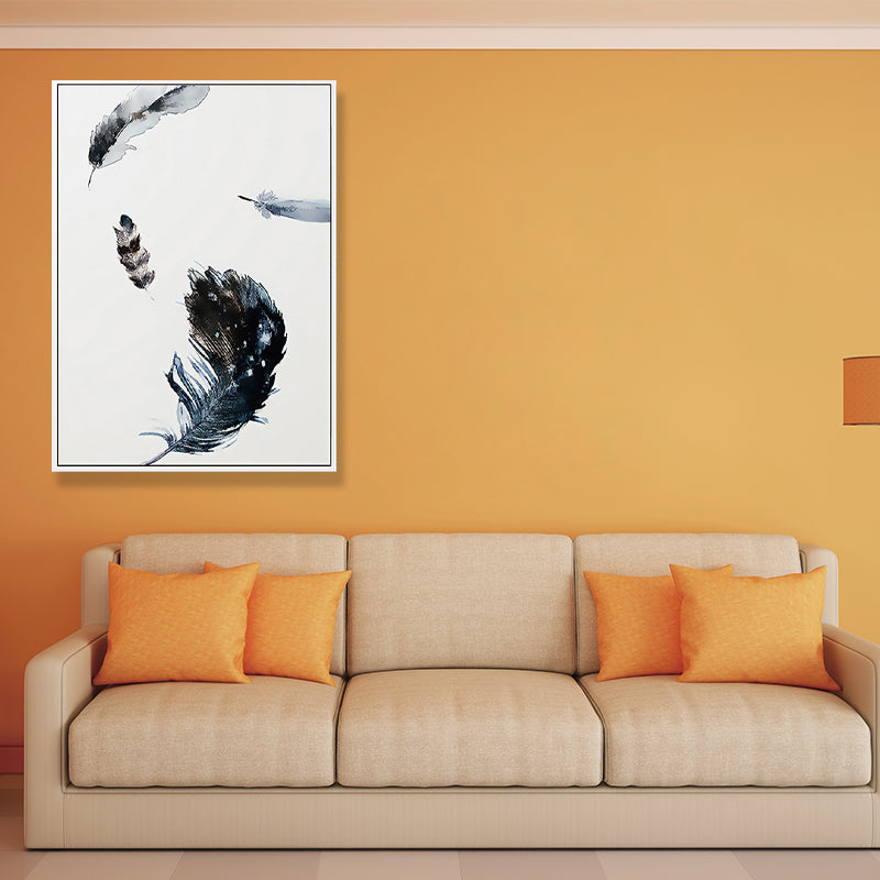 Vivolux | Schwebende Vogel Federn Wanddekoration Zeitgenössischer Stil Leinwand Texturiertes Gemälde in Blau